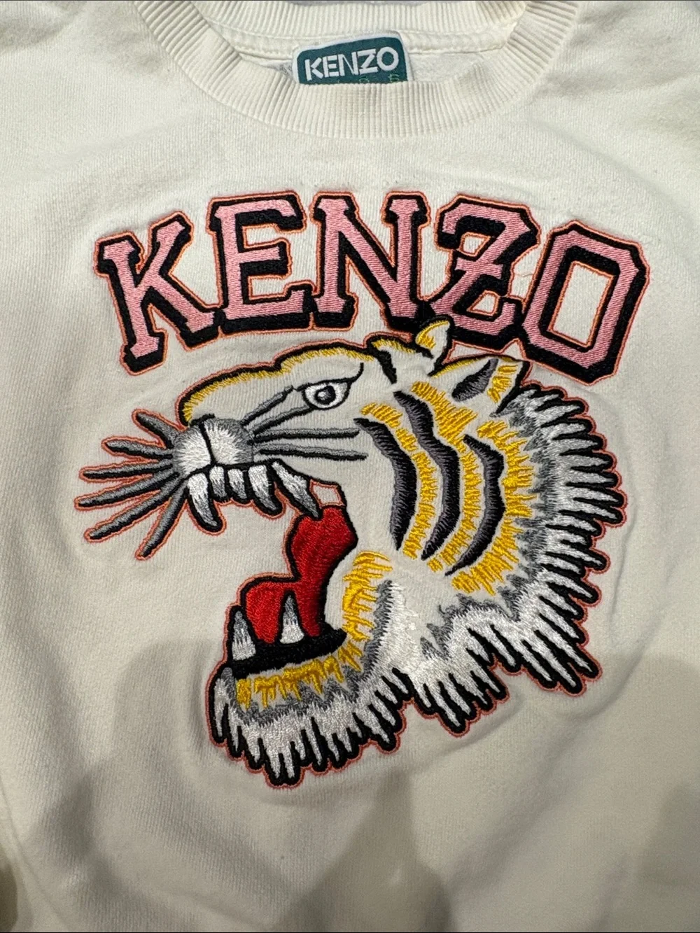 Kenzo Cream Kids Sweatshirt with Multicolor Tiger Patch